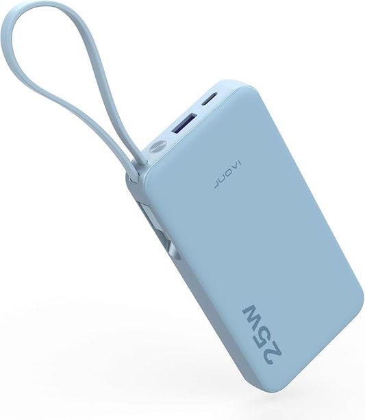 JUOVI 25W Portable Charger, 10000mah Power Bank Fast Charging with Built-in USB-C Cable, Battery Pack with LED Display, Portable Phone Charger for iPhone 17 16 15 14 Samsung S24 S23 iPad Tablets
