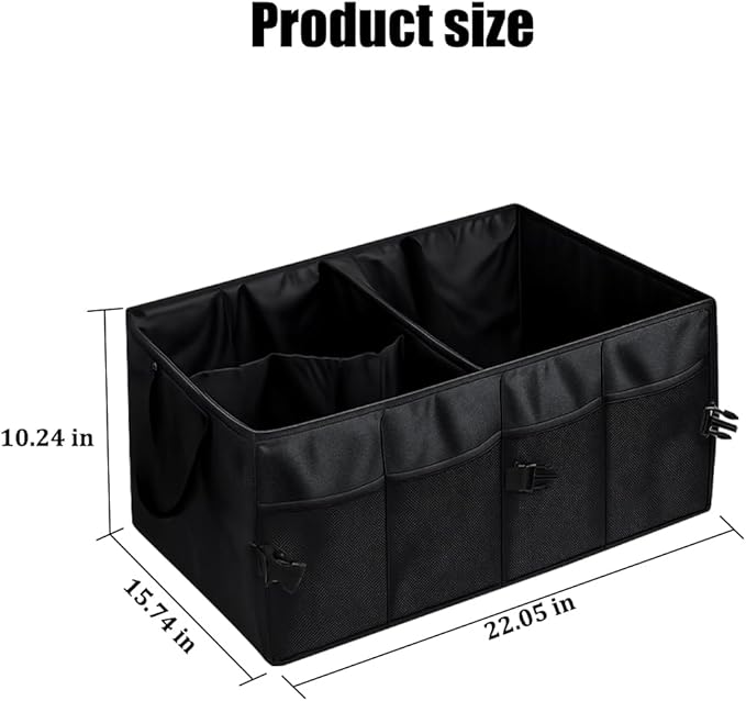 Car Trunk Organizer, Collapsible Waterproof Automotive Storage Cargo Organizer, Multi Compartment Portable Vehicle Container Box Accessories, Universal for Truck SUV Minivan (Black)