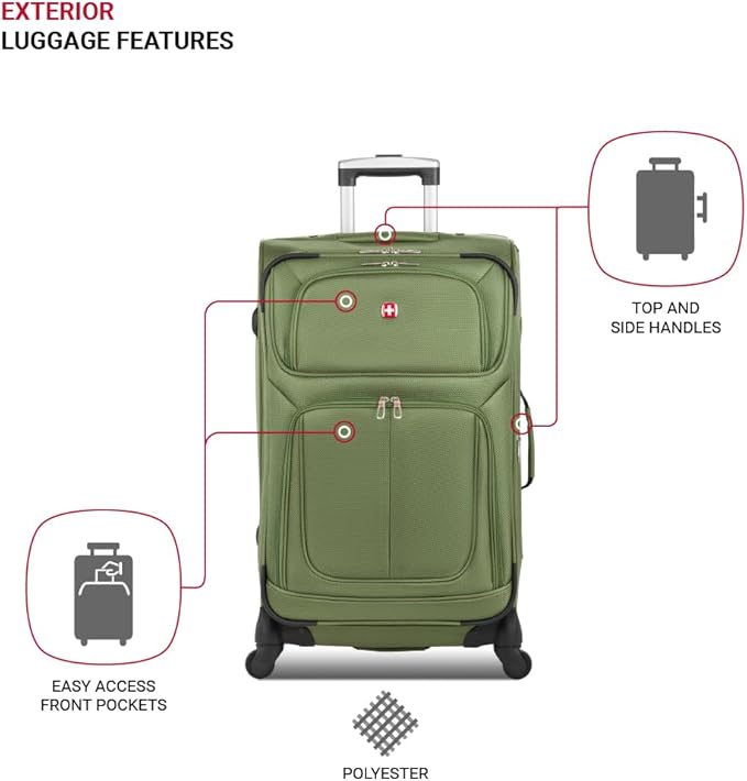SWISSGEAR Sion Softside Expandable Spinner Luggage Durable Lightweight Travel Suitcase, Evergreen, Checked-Medium