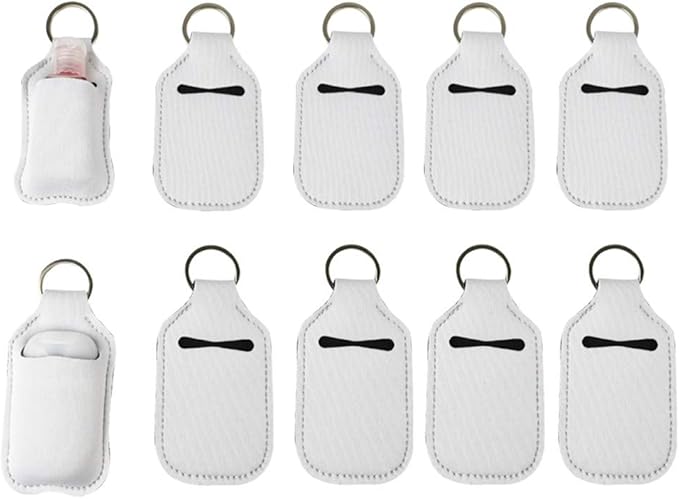 4 Piece Hand Sanitizer Bottle Holder Keyring Neoprene Keychain for 30ML Gym Shampoo Lotion Soap Perfume and Liquids Travel Containers,White