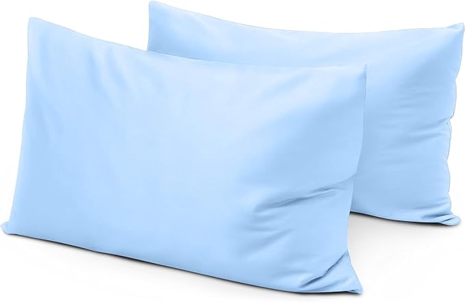 Travel Pillow Case 14x20 Set of 2 Envelope Closure Toddler Pillowcase 600 Thread Count 100% Egyptian Cotton Soft & Skin Friendly Travel Pillow Covers 14x20 Inches, Light Blue