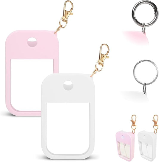 2 PCS Soft Silicone Case for Touchland Power Mist (1FL. OZ./30 mL), Protective and Stylish Case with Keychain Compatible with Touchland Hand Sanitizer Spray (Pink/White)