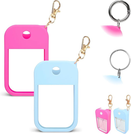 2 PCS Soft Silicone Case for Touchland Power Mist (1FL. OZ./30 mL), Protective and Stylish Case with Keychain Compatible with Touchland Hand Sanitizer Spray (Hot Pink/Blue)
