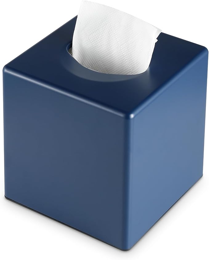 Y-in Hand Tissue Box Cover, Decorative Square Facial Storage Tissue Box Holder, Home Accessories for Bathroom Vanity Countertops, Dressers, Night Stand, Parlors and Office (Navy Blue)