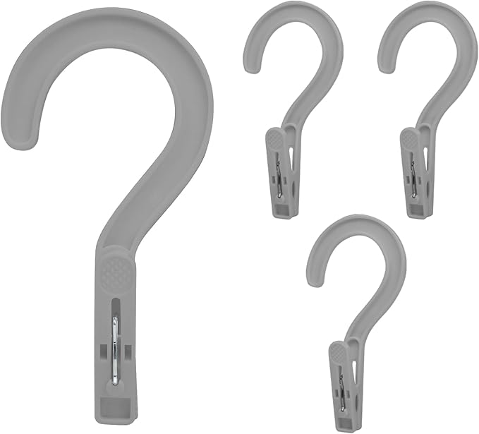 Andiker 4pcs Laundry Hooks with Clips, 5.2" Super Strong Clamping Plastic Single Clip Hangers Portable Travel Hangers with Clips to Hang Socks Towels Boots and Dry Wet Clothes (Grey)