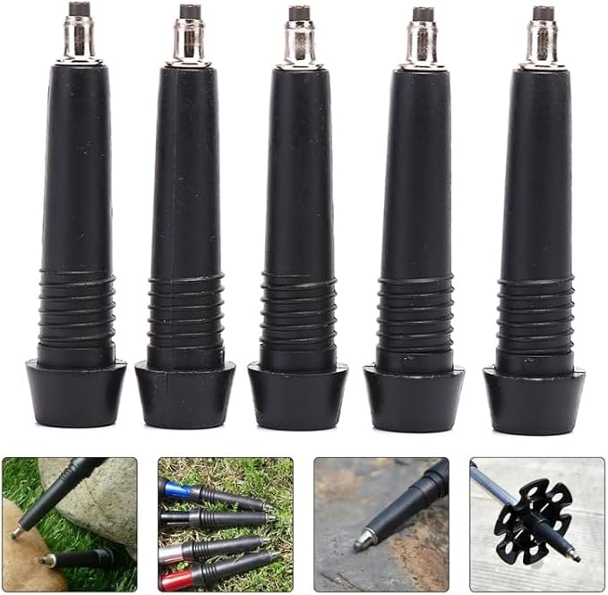 5 Pack Trekking Poles Carbide Tips Replacement Universal Tungsten Steel Rod End Tip for Outdoor Hiking Stick Cane Climbing Walking Pole Gear Worn Repair Accessories