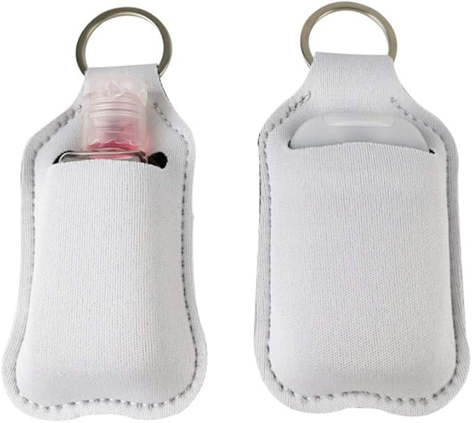4 Piece Hand Sanitizer Bottle Holder Keyring Neoprene Keychain for 30ML Gym Shampoo Lotion Soap Perfume and Liquids Travel Containers,White