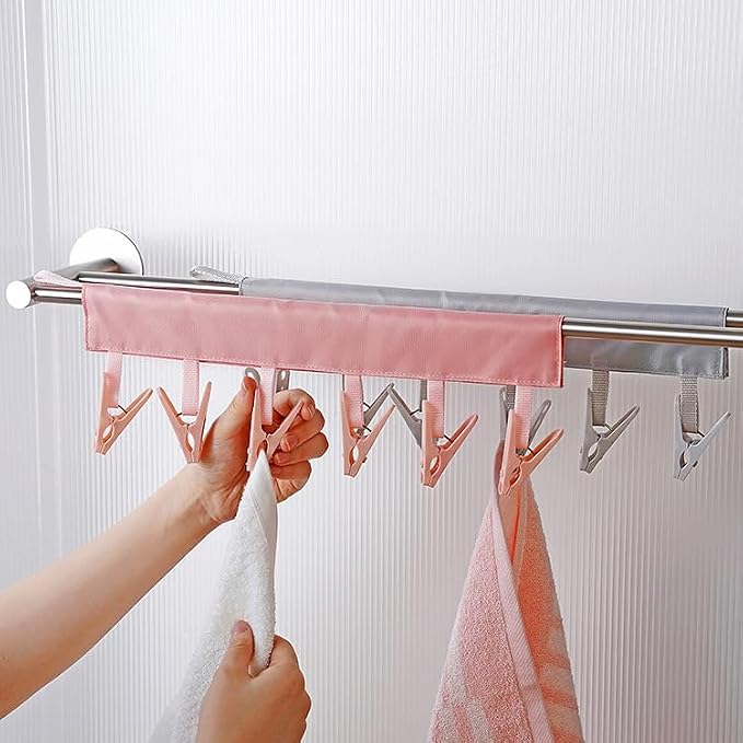 Portable Hanger Clips & Travel Clothesline, Foldable Towel Drying Rack with 6 Clips, Swimsuit Sock Drying Rack Hanger, Travel Hangers for Cruise Hotel Dorm (Set A 3pack)