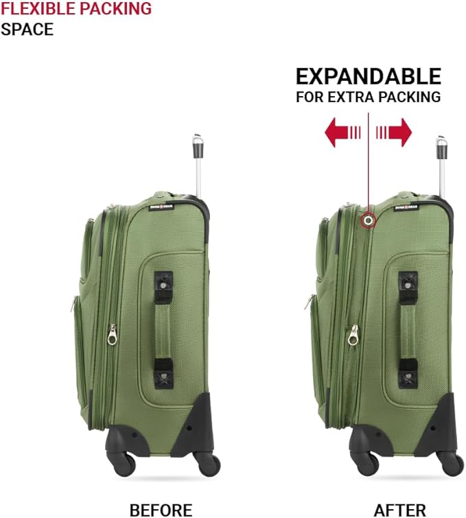 SWISSGEAR Sion Softside Expandable Spinner Luggage Durable Lightweight Travel Suitcase, Evergreen, Carry-On