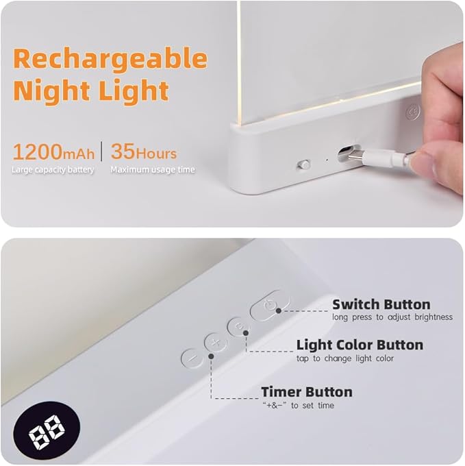 Book Light for Reading in Bed at Night, Rechargeable Flat Book Light with 3 Color Modes & Timer, Dimmable Full Page Light, Clear LED Page Reading Light for Travel(Pink)