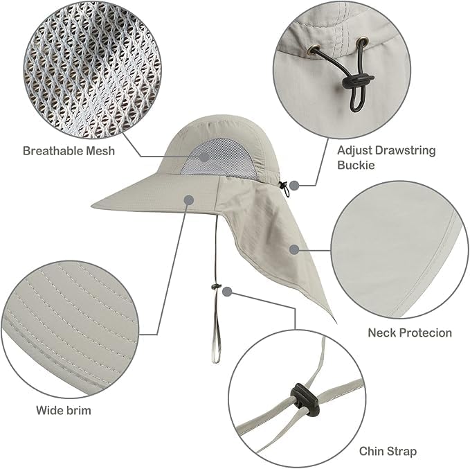 Outdoor Sun Hat for Men with 50+ UPF Protection Safari Cap Wide Brim Fishing Hat with Neck Flap, for Dad…