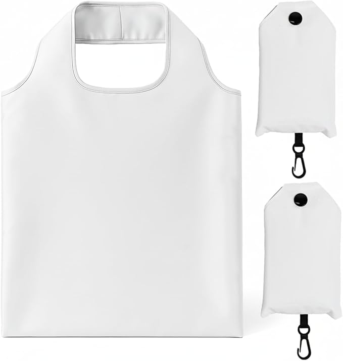 2 Pack Foldable Shopping Bag, Waterproof Reusable Grocery Tote Bag Holder,Nylon(White)