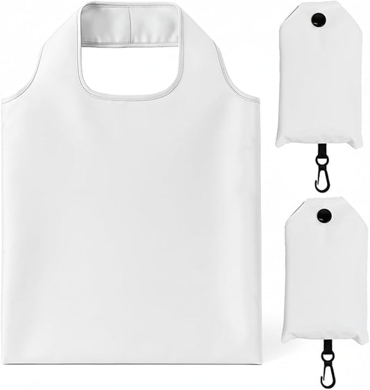 2 Pack Foldable Shopping Bag, Waterproof Reusable Grocery Tote Bag Holder,Nylon(White)