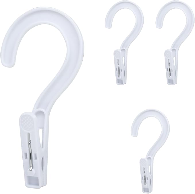 Andiker 4pcs Laundry Hooks with Clips, 5.2" Super Strong Clamping Plastic Single Clip Hangers Portable Travel Hangers with Clips to Hang Socks Towels Boots and Dry Wet Clothes (White)
