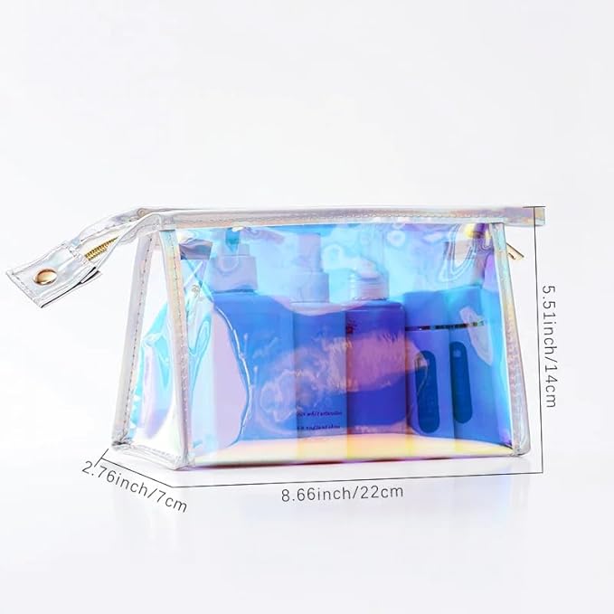 Green Transparent Laser Cosmetic Bag Iridescent Holographic Waterproof PVC Makeup Organizer Bag for Women (white)