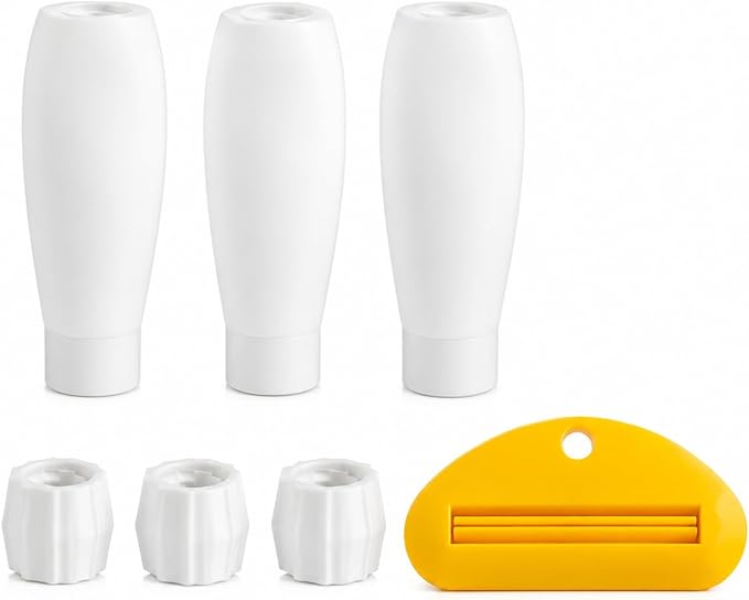 Toothpaste Refill Adapter Kit with Refillable Toothpaste Tubes and Squeezer, Portable Travel Connectors for Transferring Toiletries, Leak-Proof Packing Set (1 Set)