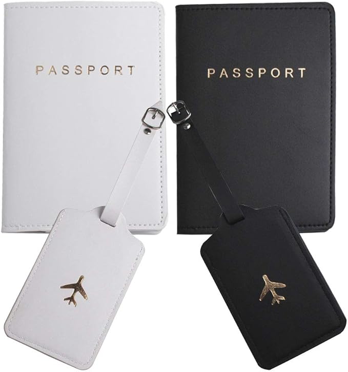 Passport Wallets Travel Holder Set,Honeymoon gift, Slim Passport Case Covers and Organizer Slots Couple Travel Luggage Tags Passport Cover - Wedding Bridal Shower Gift