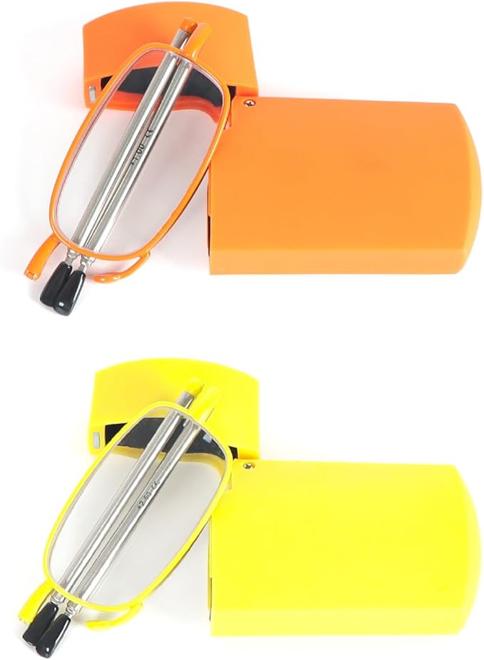 2 Pack Folding Reading Glasses Stainless Steel Mini Anti-Blue Light Blocking Reader for Men Women