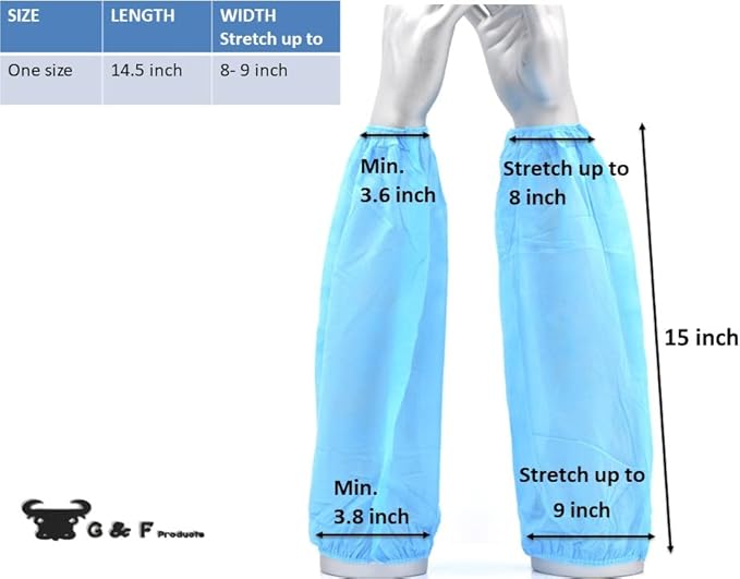 G & F Products Arm Sleeves, Made of Non-Woven Fiber Sleeve Covers with Elastic Closures stretchble Reusable Blue