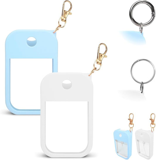 2 PCS Soft Silicone Case for Touchland Power Mist (1FL. OZ./30 mL), Protective and Stylish Case with Keychain Compatible with Touchland Hand Sanitizer Spray (Blue/White)