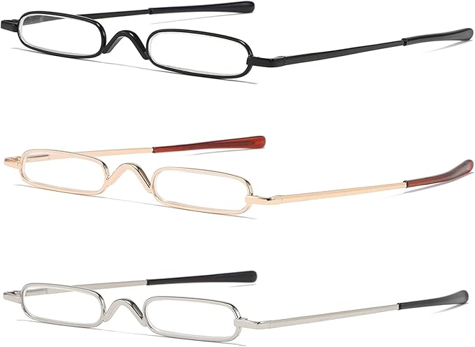 Viseng Slim Mini Metal Reading Glasses Compact Lightweight Portable Readers with Glasses Case for Reading Case,Gold+Silver+Black+2.0