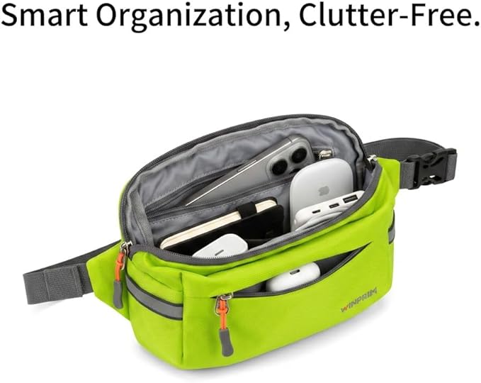 Fanny Pack for Men Women 2L Lightweight Waist Belt Hip Bag Slim Crossbody Adjustable Water Resistant Bum Belt Pouch for Travel Running Shopping Hiking Cycling Climbing EDC GREEN