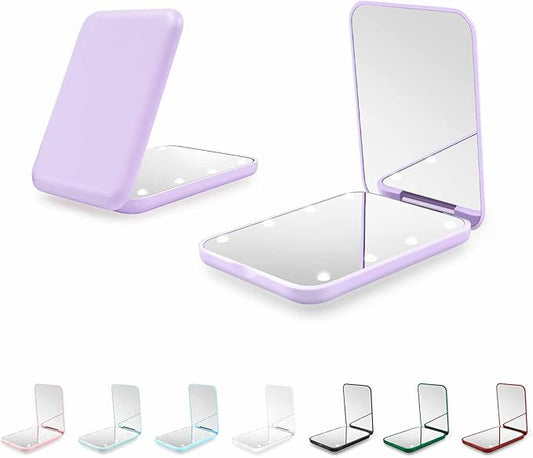 Kakuje Compact Mirror, 1X/3X Magnification LED Pocket Mirror with Nternal BIattery, Mini Mirror for Purse, Pocket,Travel and Present (Purple)