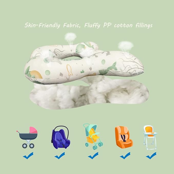 Baby Neck Pillows, Comfortable Baby Travel Head Neck Support Pillow for Car Seat Stroller Pushchair, Soft PP Cotton Travel Pillow for 0-2 Years Old Toddler Infant Newborn, Ocean