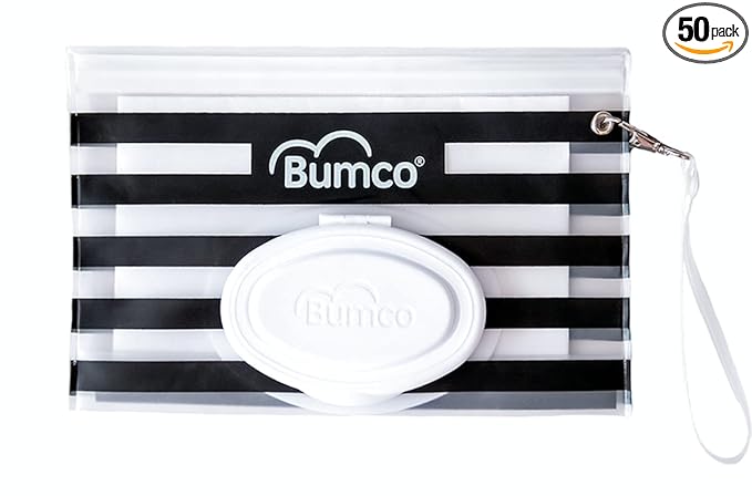 BUMCO Airtight Wipes Dispenser, Keeps Wet, Reusable Refillable Pouch, Diaper Bag Organizer for Travel, Carrying Clutch, Unique Baby Gift for Girl Boy [Black]