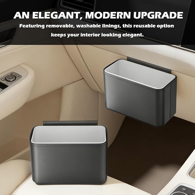 Removable Car Trash Can,Leak-Proof Cars Trash Bin with Rear Clamp Design for Car Storage Compartments,Large Capacity 2-in-1 Cars Garbage Can as Storage for Phones and Beverages