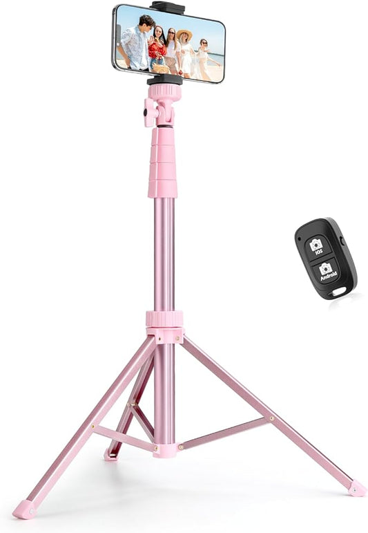 SENSYNE 72" Phone Tripod & Selfie Stick, Extendable Cell Phone Tripod Stand with Wireless Remote and Phone Holder, Compatible with iPhone Android Phone, Camera, Pink