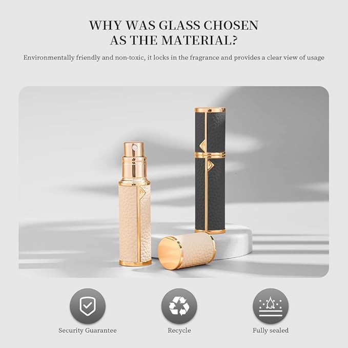 Atomizer Perfume Spray Bottle Refillable - 5ml Glass Inner Bottle with Premium Leather Case, Portable Travel Sprayer for Fragrance Lovers (Black-Grey)