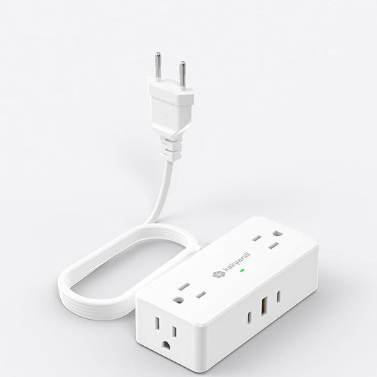 Kakyanill European Travel Plug Adapter, Italy Power Adapter, 4 AC Outlets, 3 USB Ports (2 USB C), 5ft Flat Extension Cord, for Italy Chile Libya