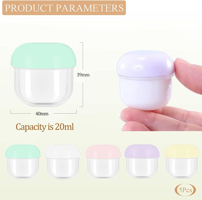 5 Pcs 20ml Small Travel Containers - Compact Size for Creams, Lotions, Makeup - Essential for Travel