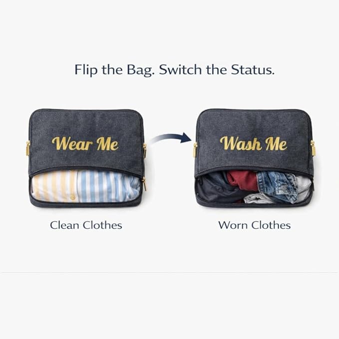 Travel Fanatics Wear Me Wash Me Travel Laundry Bag - 2-Sided Clean and Dirty Clothes Organizer Pouch for Suitcase, Carry-On and Trips