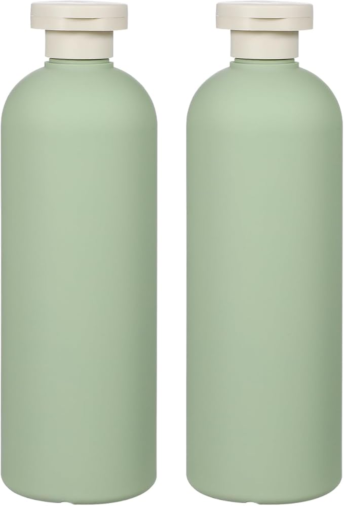 Cabilock 400ml Plastic Squeeze Bottles with Flip Caps Large Refillable Travel Bottles for Shampoo, Lotion & Conditioner Leakproof Toiletry Container Set, Green, 2pcs