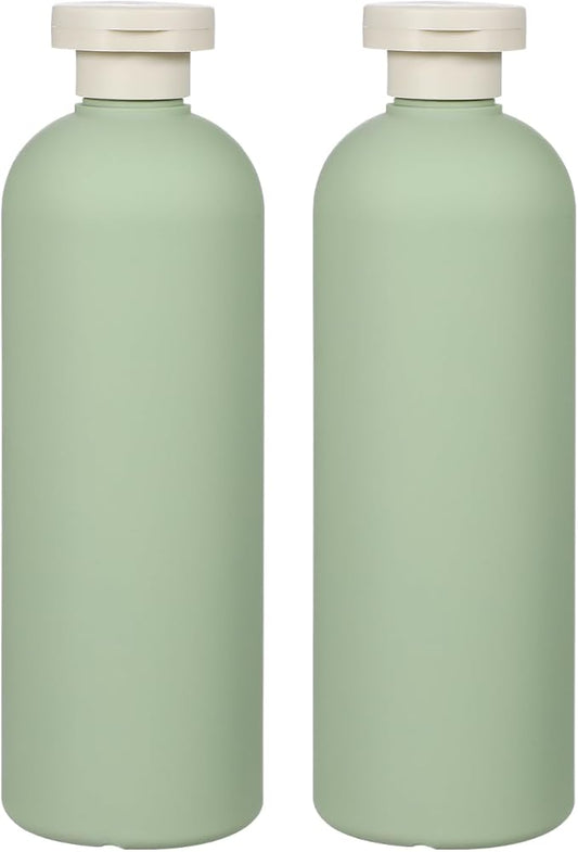 Cabilock 400ml Plastic Squeeze Bottles with Flip Caps Large Refillable Travel Bottles for Shampoo, Lotion & Conditioner Leakproof Toiletry Container Set, Green, 2pcs