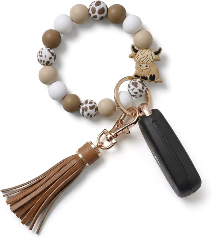 BIHRTC Key Ring Bracelet Car Keychain Holder Wristlet Silicone Women Beaded Bangle Chains