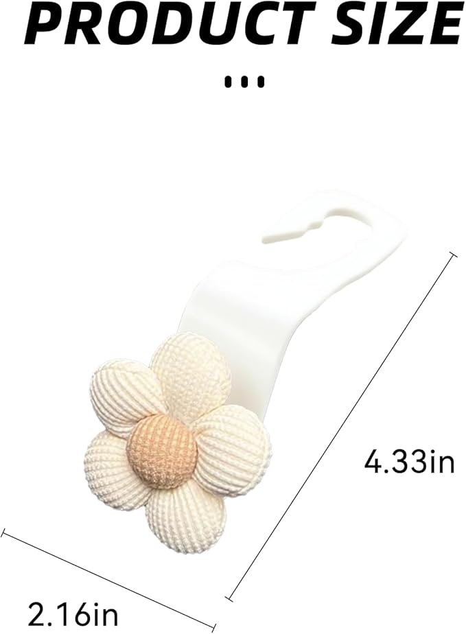 4PCS Car Headrest Hooks, Cute Flower Car Seat Organizer Hooks, Portable Seatback Organizer Hanger for Purses and Bags, Universal Automotive Accessories for SUV, Sedan, Truck (Beige/White)
