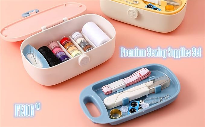 FKOG Sewing Project Kit, 135 Pcs Family Sewing Supplies Repair Kit Traveler Sewing Kit Sewing Thread Accessories DIY Sewing Supplies Organizer (Green) (Pink)