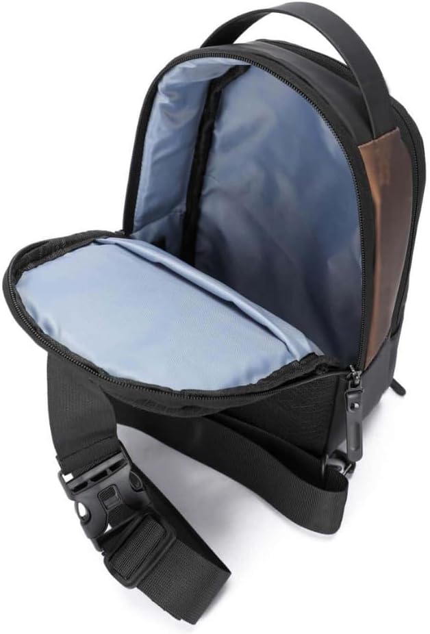 Waterproof Polyester Slim Unisex Crossbody Sling Bag Chest Backpack Men's Shoulder Bag, Leisure Travel Handbag, Hard Shell Anti-Theft Chest Bag, Black&Golden, Standard, Retro