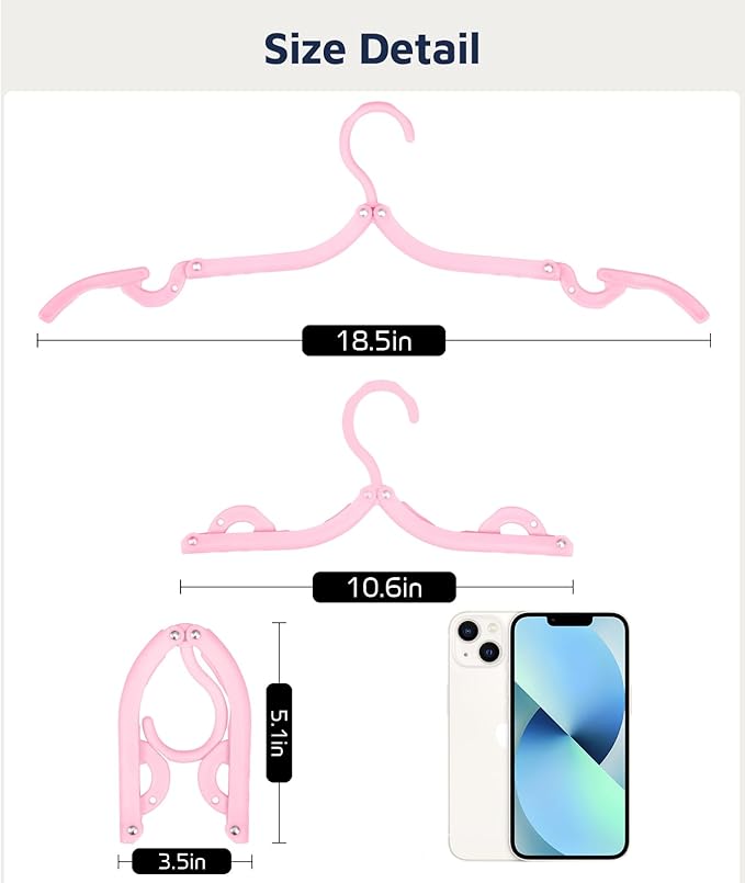 10 Pcs Travel Hangers, Cruise Ship Essentials Foldable Hangers Plastic Travel Essentials, Portable Cruises Must Haves 2026 for Suitcase, RV Camping Airplane Europe Vacation Essential, Pink