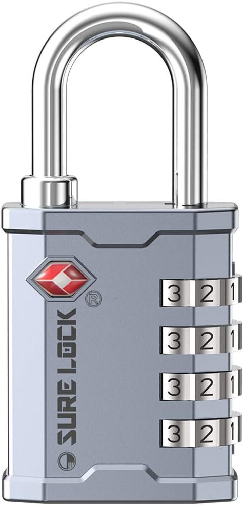 SURE LOCK TSA Accepted 4 Dig Heavy Duty Big Combination Luggage Padlock All Metal Travel Lock for Equipment Hard Case Luggage Gun Case Gym Locker Pelican Vault Lock (1, Silver)