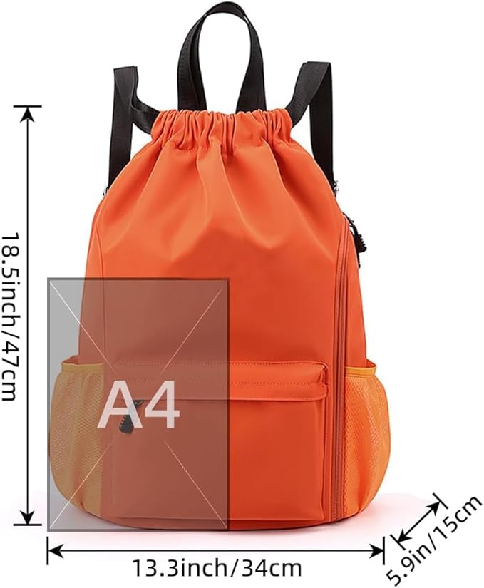 Valleycomfy Waterproof Drawstring Gym Backpack Bag for Men & Women,Sports Gym Bag with Side Pocket Orange