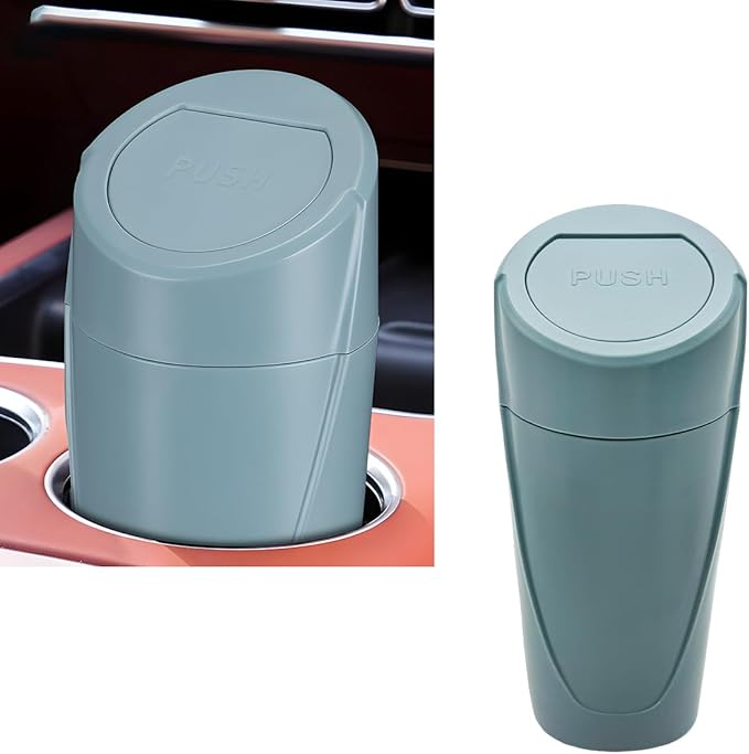 Car Trash Can with Lid, Portable Leakproof Auto Cup Holder Door Garbage Container, Multipurpose Waterproof Mini Cup Holder Trash Can Interior Organizer for Car Home Office (Dark Green)