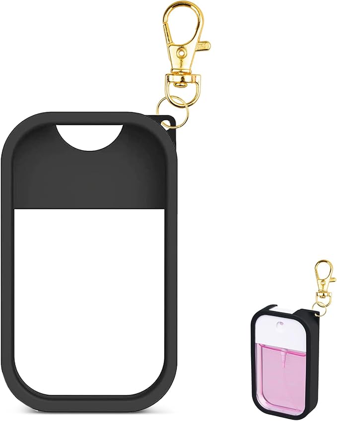 TERPINK Silicone Case Compatible with Touchland Hand Sanitizer Spray, Protective Case with Keychain for Power Mist and Glow Mist 1 fl oz, Hand Sanitizer Spray Accessory (Black, 1 Pack)