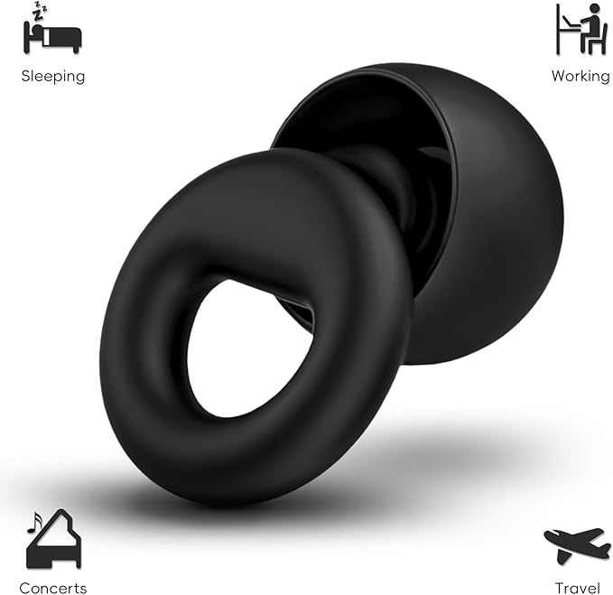 Noise Canceling Earplugs for Sleep and Concentration– New Flexible Earplugs for Better Attenuation – 2 Pair Reusable –Deal for Side Sleepers &Noise Sensitive Person – 27dB Noise Cancellation–Black