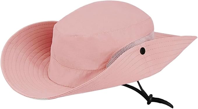 Womens Summer Sun-Hat Outdoor UV Protection Fishing Hat Wide Brim Foldable-Beach-Bucket-Hat with Ponytail-Hole