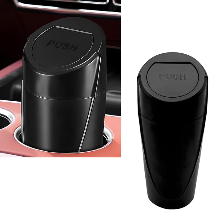 Car Trash Can with Lid, Portable Leakproof Auto Cup Holder Door Garbage Container, Multipurpose Waterproof Mini Cup Holder Trash Can Interior Organizer for Car Home Office (Black)