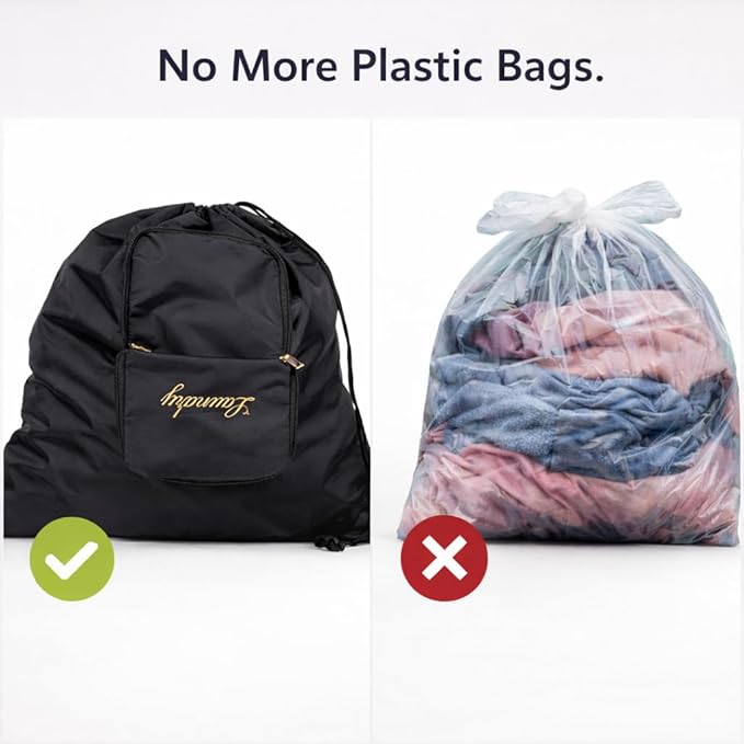 Travel Fanatics Laundry Bag for Dirty Clothes - Foldable Travel Laundry Bag for Suitcase, Hotels, Airbnbs, Cruises and Road Trips - Black